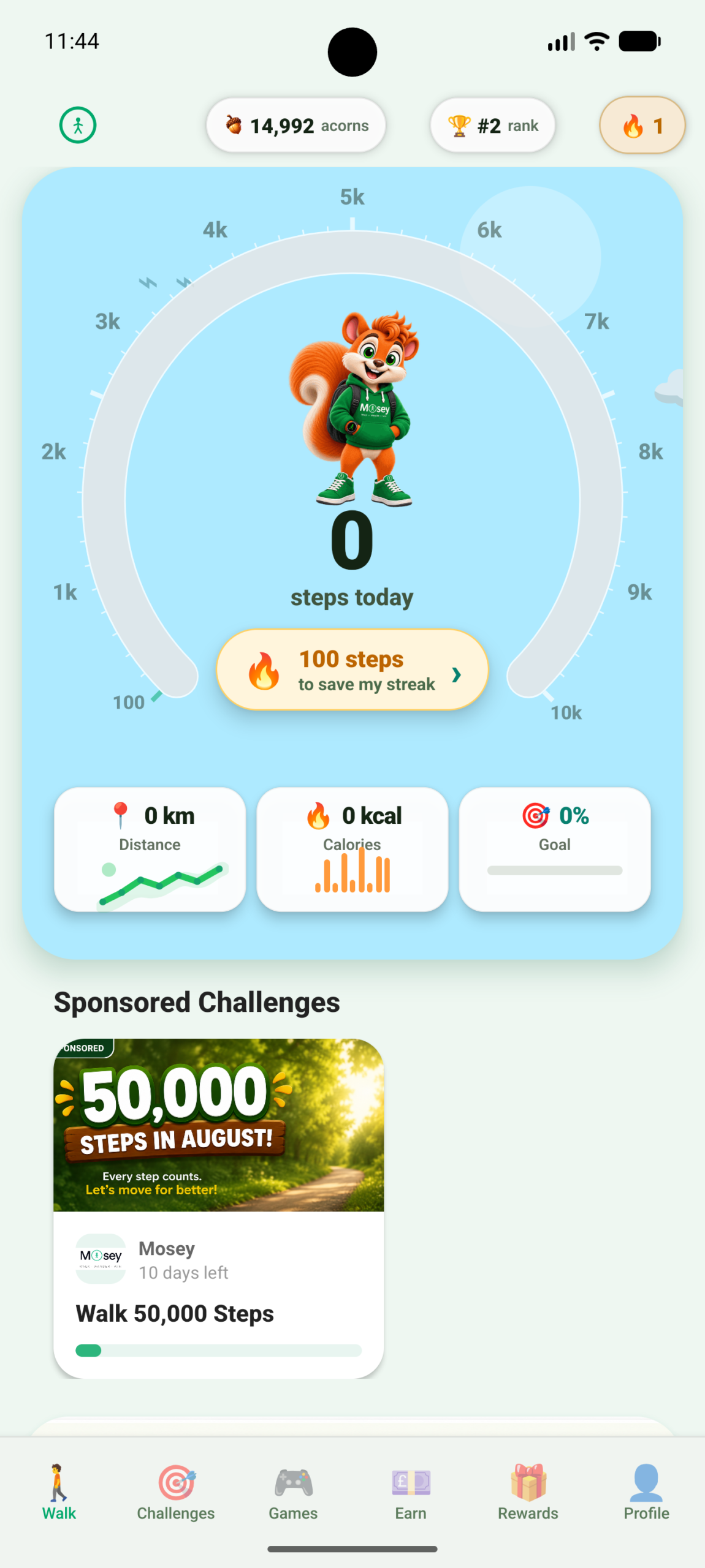 Mosey app home preview